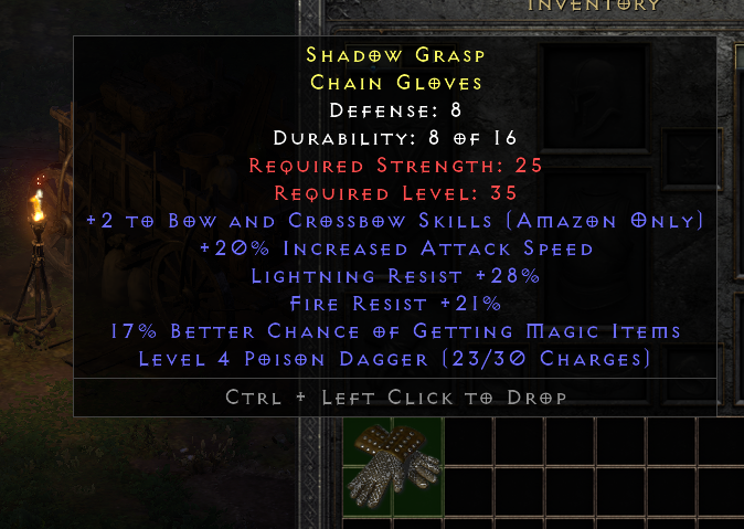 D2r Non Ladder Rare Gloves +2 Bow And Crossbow Skills/20% IAS/Lr 28%/Fr 21%/17%mf