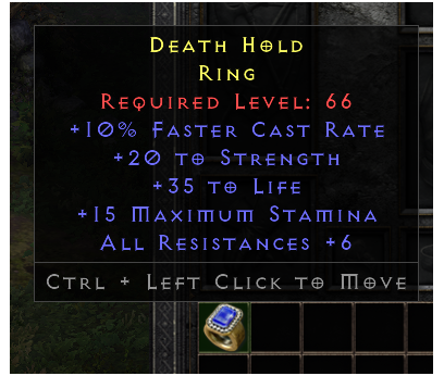 D2r Ladder Rare Ring +10% Fcr/20 Str/35 Life/6 Res All